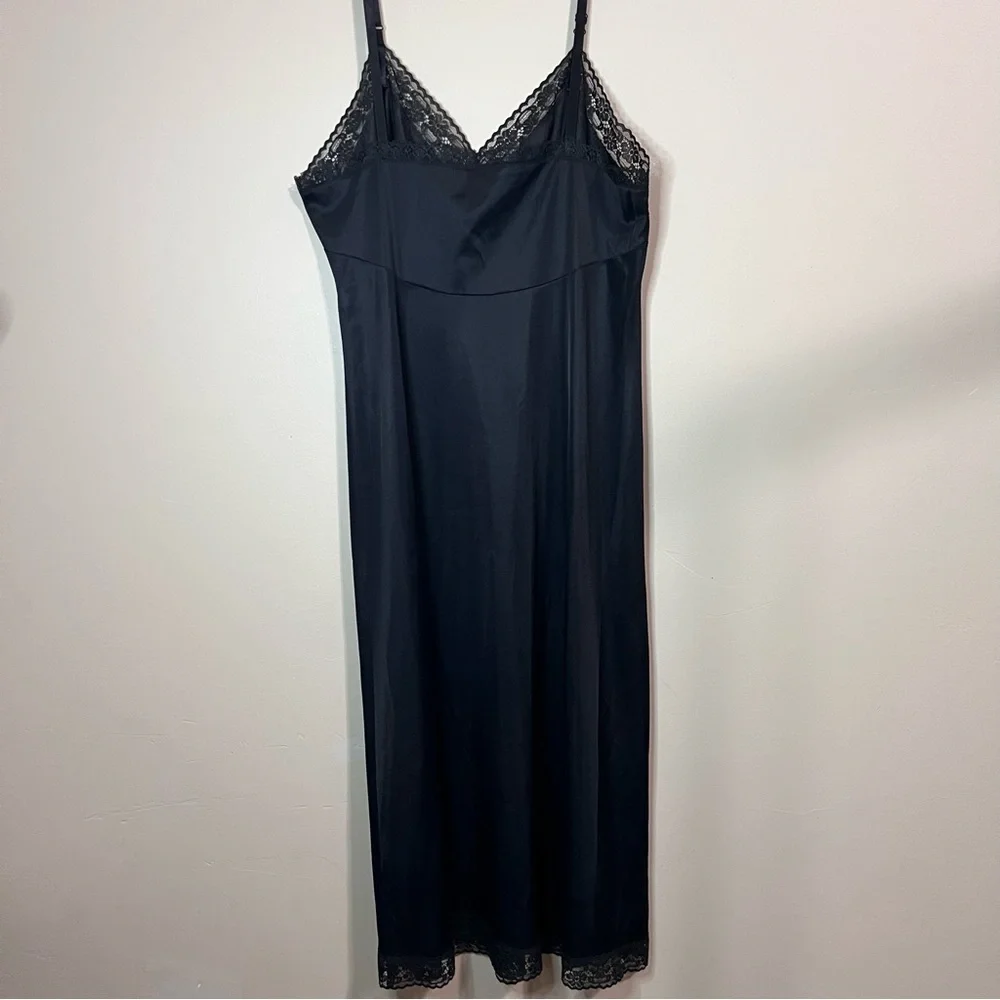 Vintage Vanity Fair Black Long Silky Women’s Lace Slip Dress